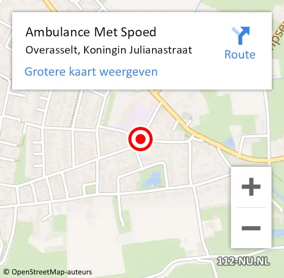 Locatie op kaart van de 112 melding: Ambulance Met Spoed Naar Overasselt, Koningin Julianastraat op 19 februari 2021 15:43