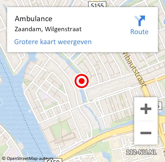 Locatie op kaart van de 112 melding: Ambulance Zaandam, Wilgenstraat op 19 februari 2021 16:05