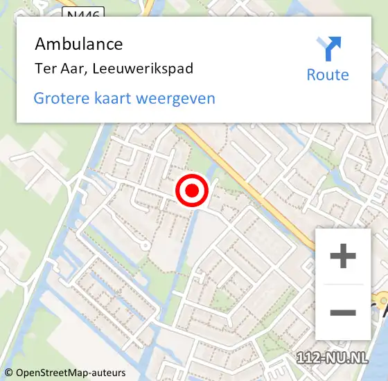 Locatie op kaart van de 112 melding: Ambulance Ter Aar, Leeuwerikspad op 2 juni 2014 17:18