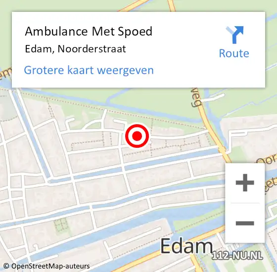 Locatie op kaart van de 112 melding: Ambulance Met Spoed Naar Edam, Noorderstraat op 19 februari 2021 16:26
