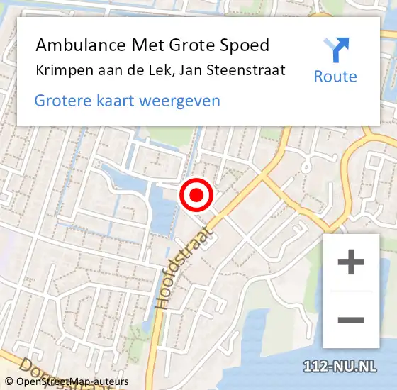 Locatie op kaart van de 112 melding: Ambulance Met Grote Spoed Naar Krimpen aan de Lek, Jan Steenstraat op 19 februari 2021 17:22