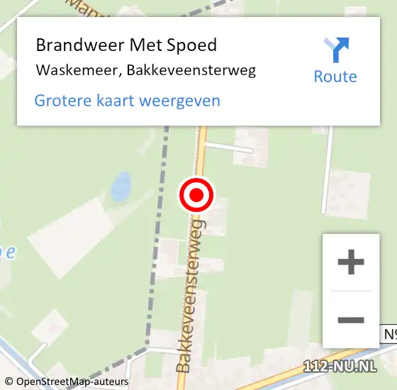 Locatie op kaart van de 112 melding: Brandweer Met Spoed Naar Waskemeer, Bakkeveensterweg op 19 februari 2021 19:19
