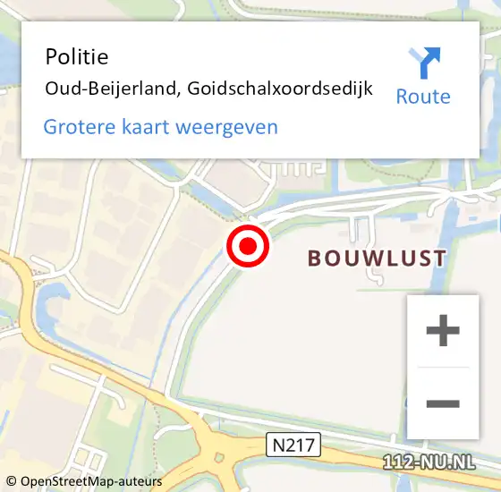 Locatie op kaart van de 112 melding: Politie Oud-Beijerland, Goidschalxoordsedijk op 19 februari 2021 19:34