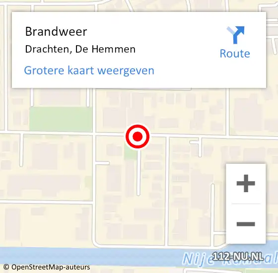 Locatie op kaart van de 112 melding: Brandweer Drachten, De Hemmen op 19 februari 2021 22:29