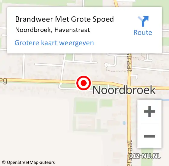 Locatie op kaart van de 112 melding: Brandweer Met Grote Spoed Naar Noordbroek, Havenstraat op 19 februari 2021 22:53