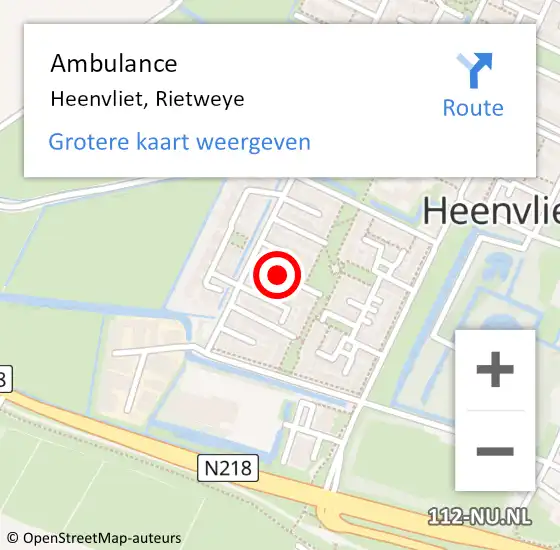 Locatie op kaart van de 112 melding: Ambulance Heenvliet, Rietweye op 19 februari 2021 23:45