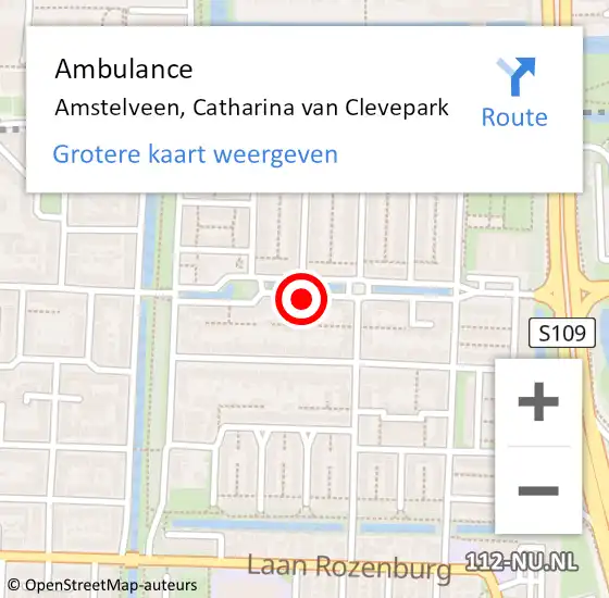 Locatie op kaart van de 112 melding: Ambulance Amstelveen, Catharina van Clevepark op 20 februari 2021 00:16