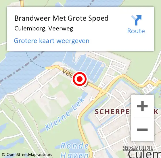 Locatie op kaart van de 112 melding: Brandweer Met Grote Spoed Naar Culemborg, Veerweg op 20 februari 2021 01:41