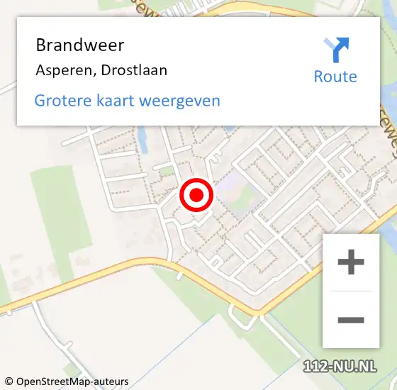 Locatie op kaart van de 112 melding: Brandweer Asperen, Drostlaan op 20 februari 2021 05:26