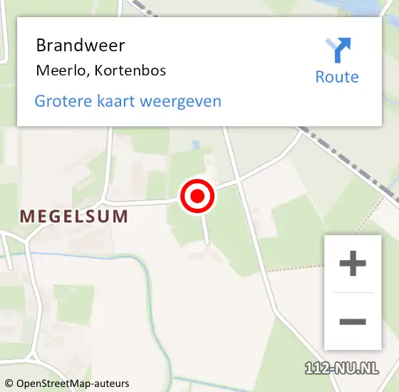 Locatie op kaart van de 112 melding: Brandweer Meerlo, Kortenbos op 20 februari 2021 06:53