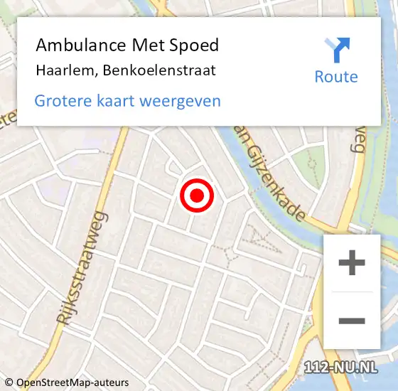 Locatie op kaart van de 112 melding: Ambulance Met Spoed Naar Haarlem, Benkoelenstraat op 20 februari 2021 08:31