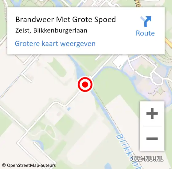 Locatie op kaart van de 112 melding: Brandweer Met Grote Spoed Naar Zeist, Blikkenburgerlaan op 20 februari 2021 08:48