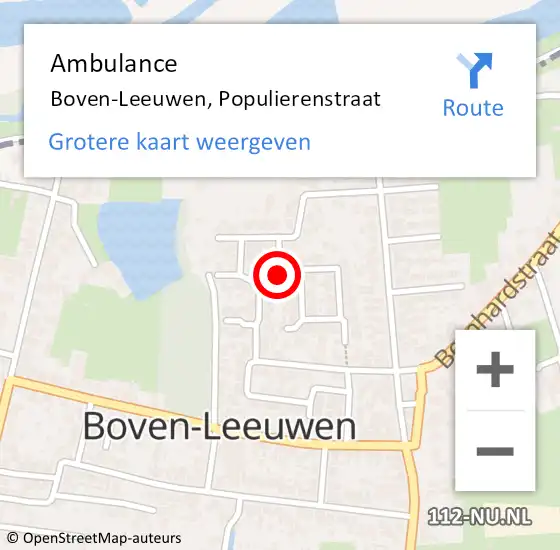 Locatie op kaart van de 112 melding: Ambulance Boven-Leeuwen, Populierenstraat op 20 februari 2021 09:08