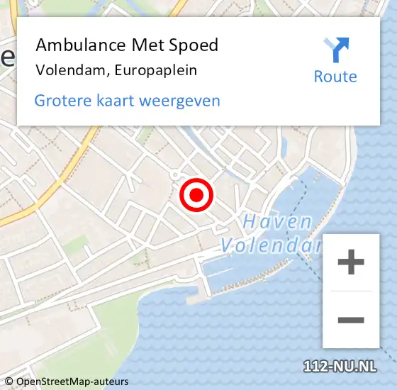 Locatie op kaart van de 112 melding: Ambulance Met Spoed Naar Volendam, Europaplein op 20 februari 2021 09:39