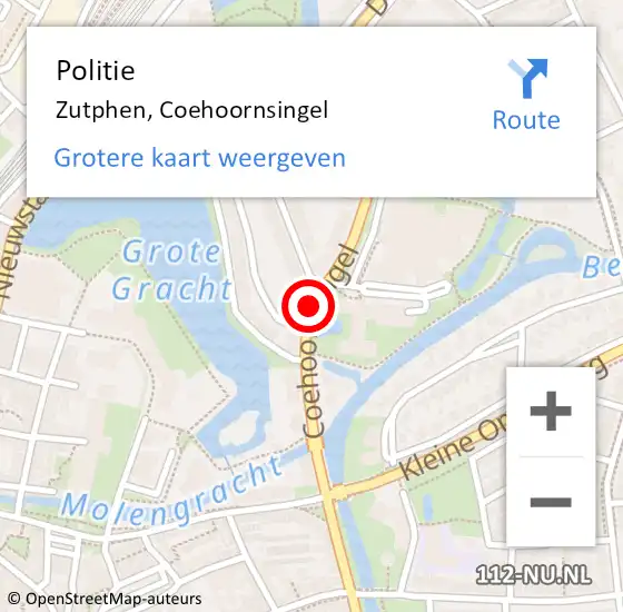 Locatie op kaart van de 112 melding: Politie Zutphen, Coehoornsingel op 20 februari 2021 11:34