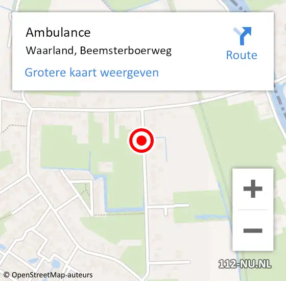 Locatie op kaart van de 112 melding: Ambulance Waarland, Beemsterboerweg op 20 februari 2021 12:01