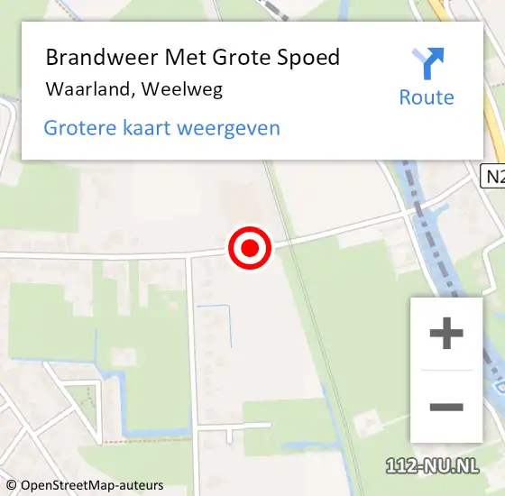 Locatie op kaart van de 112 melding: Brandweer Met Grote Spoed Naar Waarland, Weelweg op 20 februari 2021 12:02