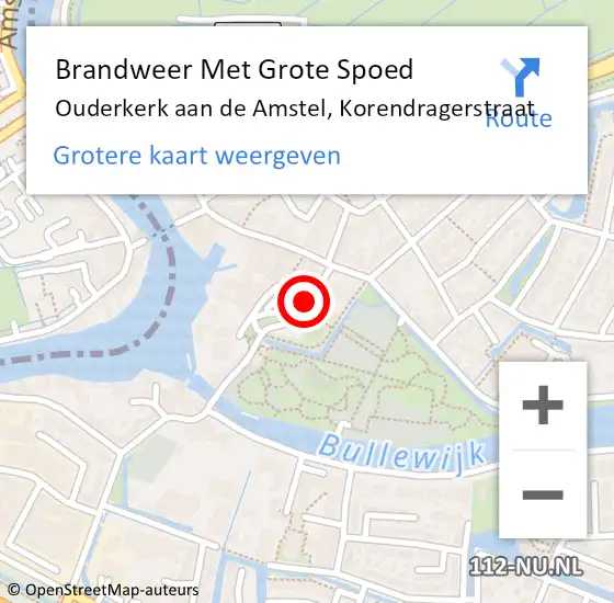 Locatie op kaart van de 112 melding: Brandweer Met Grote Spoed Naar Ouderkerk aan de Amstel, Korendragerstraat op 20 februari 2021 13:53