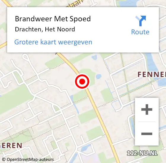 Locatie op kaart van de 112 melding: Brandweer Met Spoed Naar Drachten, Het Noord op 20 februari 2021 14:18