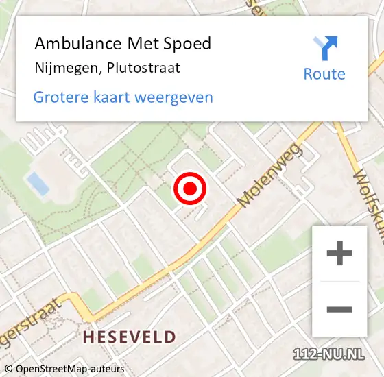 Locatie op kaart van de 112 melding: Ambulance Met Spoed Naar Nijmegen, Plutostraat op 20 februari 2021 14:29