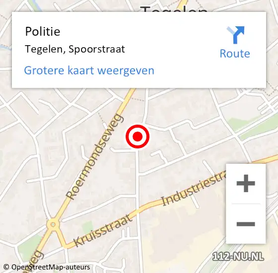 Locatie op kaart van de 112 melding: Politie Tegelen, Spoorstraat op 20 februari 2021 14:40