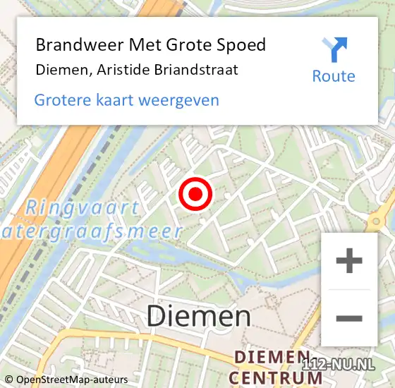 Locatie op kaart van de 112 melding: Brandweer Met Grote Spoed Naar Diemen, Aristide Briandstraat op 20 februari 2021 14:43