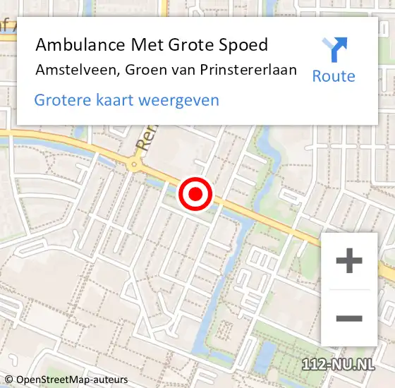 Locatie op kaart van de 112 melding: Ambulance Met Grote Spoed Naar Amstelveen, Groen van Prinstererlaan op 20 februari 2021 15:38