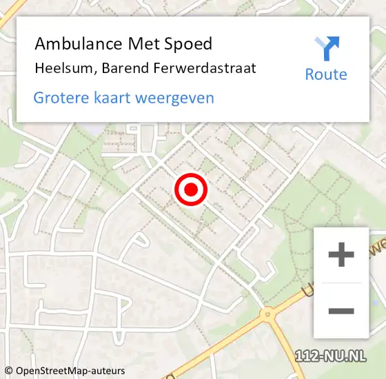 Locatie op kaart van de 112 melding: Ambulance Met Spoed Naar Heelsum, Barend Ferwerdastraat op 20 februari 2021 16:09