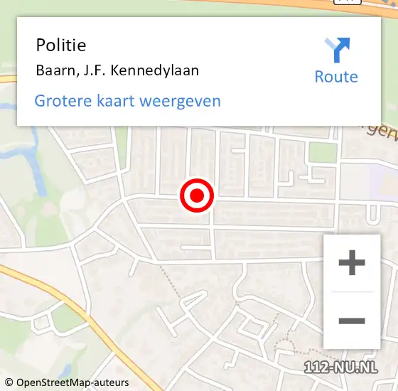 Locatie op kaart van de 112 melding: Politie Baarn, J.F. Kennedylaan op 20 februari 2021 16:31