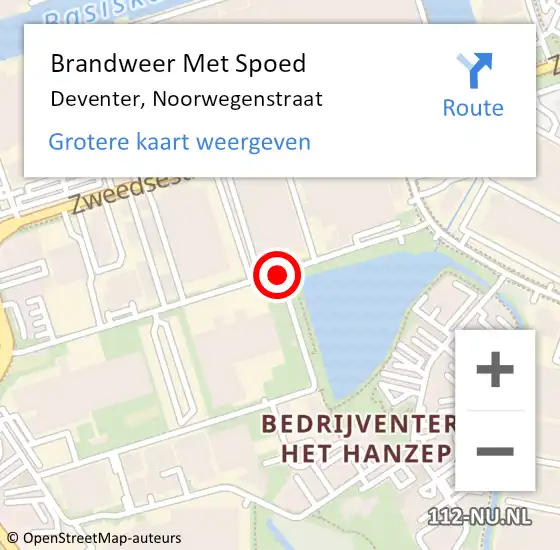 Locatie op kaart van de 112 melding: Brandweer Met Spoed Naar Deventer, Noorwegenstraat op 20 februari 2021 17:02