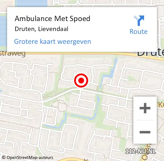 Locatie op kaart van de 112 melding: Ambulance Met Spoed Naar Druten, Lievendaal op 20 februari 2021 20:57