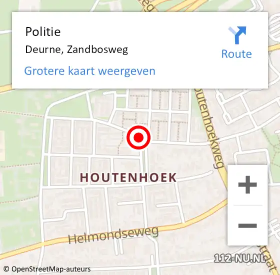 Locatie op kaart van de 112 melding: Politie Deurne, Zandbosweg op 20 februari 2021 21:09