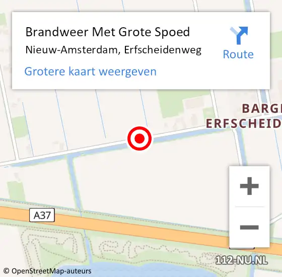 Locatie op kaart van de 112 melding: Brandweer Met Grote Spoed Naar Nieuw-Amsterdam, Erfscheidenweg op 20 februari 2021 22:06