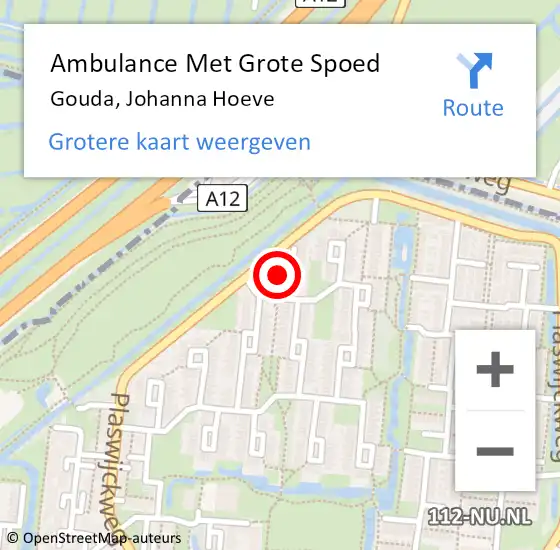 Locatie op kaart van de 112 melding: Ambulance Met Grote Spoed Naar Gouda, Johanna Hoeve op 20 februari 2021 22:16