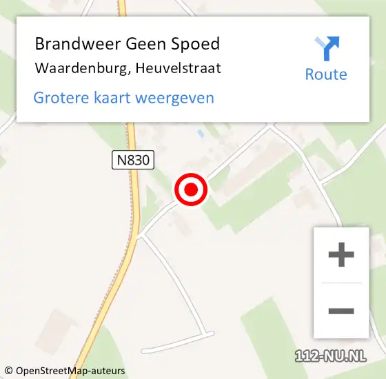 Locatie op kaart van de 112 melding: Brandweer Geen Spoed Naar Waardenburg, Heuvelstraat op 20 februari 2021 22:44