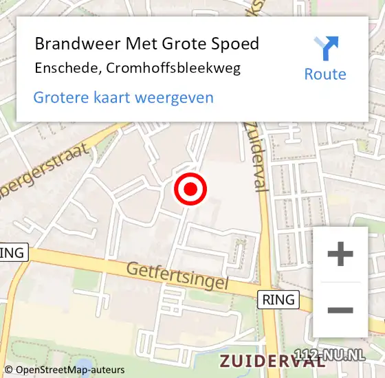 Locatie op kaart van de 112 melding: Brandweer Met Grote Spoed Naar Enschede, Cromhoffsbleekweg op 21 februari 2021 03:25