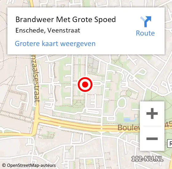 Locatie op kaart van de 112 melding: Brandweer Met Grote Spoed Naar Enschede, Veenstraat op 21 februari 2021 05:47
