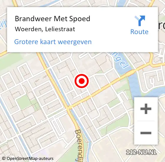 Locatie op kaart van de 112 melding: Brandweer Met Spoed Naar Woerden, Leliestraat op 21 februari 2021 10:51