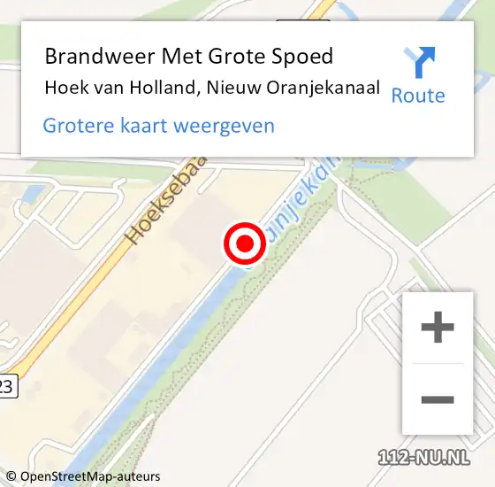 Locatie op kaart van de 112 melding: Brandweer Met Grote Spoed Naar Hoek van Holland, Nieuw Oranjekanaal op 21 februari 2021 12:27