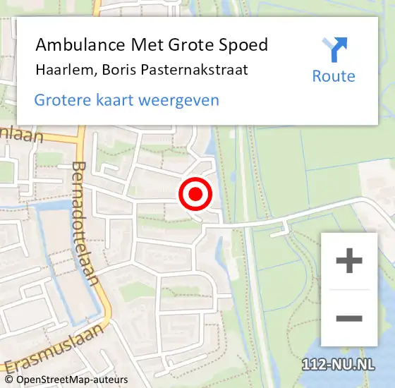 Locatie op kaart van de 112 melding: Ambulance Met Grote Spoed Naar Haarlem, Boris Pasternakstraat op 21 februari 2021 13:09