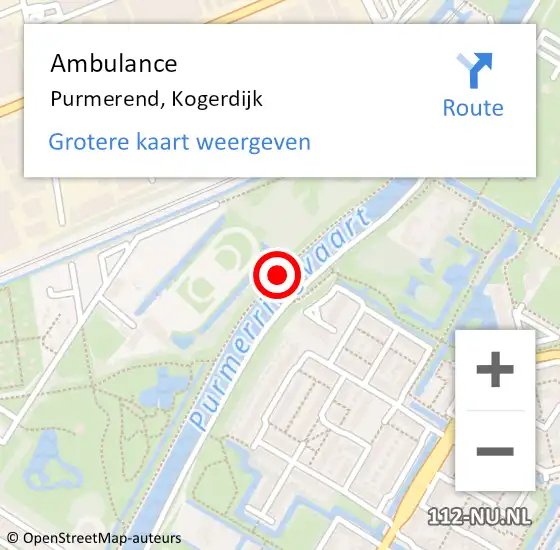 Locatie op kaart van de 112 melding: Ambulance Purmerend, Kogerdijk op 21 februari 2021 14:18