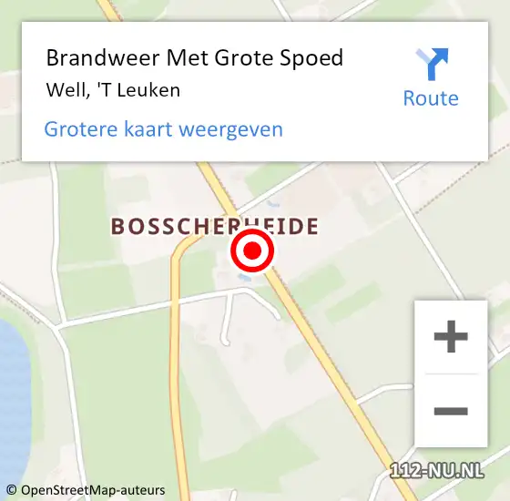 Locatie op kaart van de 112 melding: Brandweer Met Grote Spoed Naar Well, 'T Leuken op 21 februari 2021 15:07