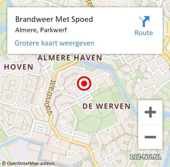 Locatie op kaart van de 112 melding: Brandweer Met Spoed Naar Almere, Parkwerf op 21 februari 2021 15:49