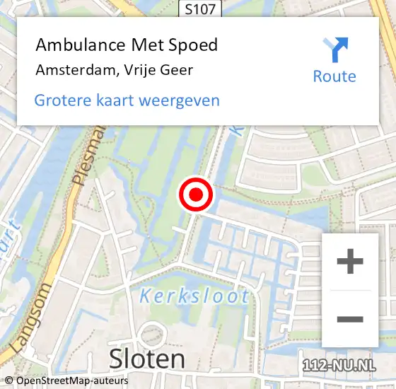 Locatie op kaart van de 112 melding: Ambulance Met Spoed Naar Amsterdam, Vrije Geer op 21 februari 2021 17:24