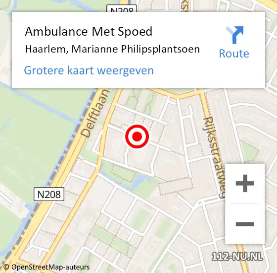 Locatie op kaart van de 112 melding: Ambulance Met Spoed Naar Haarlem, Marianne Philipsplantsoen op 21 februari 2021 21:16