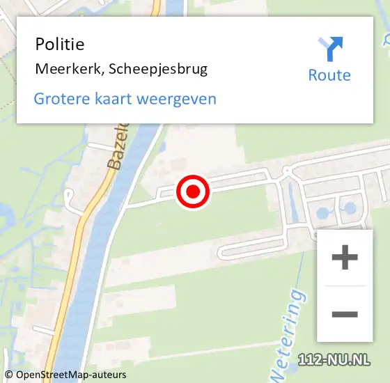 Locatie op kaart van de 112 melding: Politie Meerkerk, Scheepjesbrug op 22 februari 2021 00:22