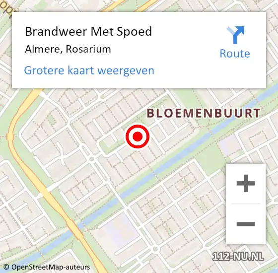 Locatie op kaart van de 112 melding: Brandweer Met Spoed Naar Almere, Rosarium op 22 februari 2021 02:19