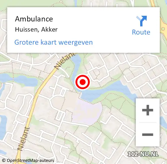 Locatie op kaart van de 112 melding: Ambulance Huissen, Akker op 22 februari 2021 03:21
