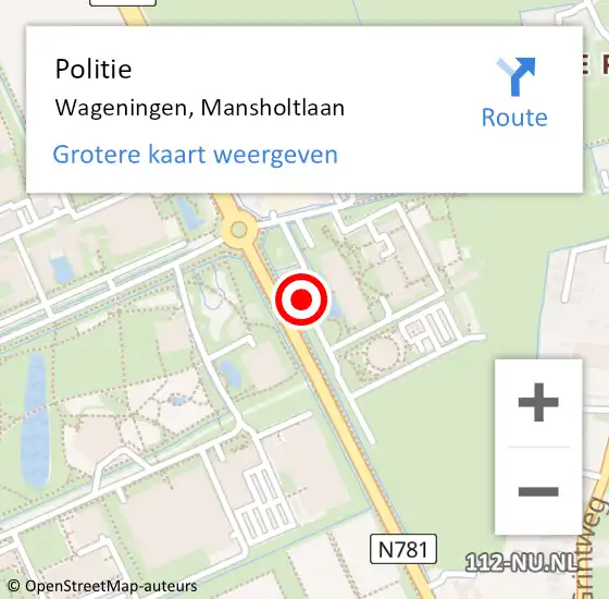 Locatie op kaart van de 112 melding: Politie Wageningen, Mansholtlaan op 22 februari 2021 06:10
