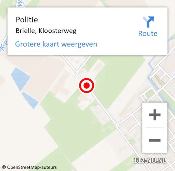 Locatie op kaart van de 112 melding: Politie Brielle, Kloosterweg op 22 februari 2021 08:16